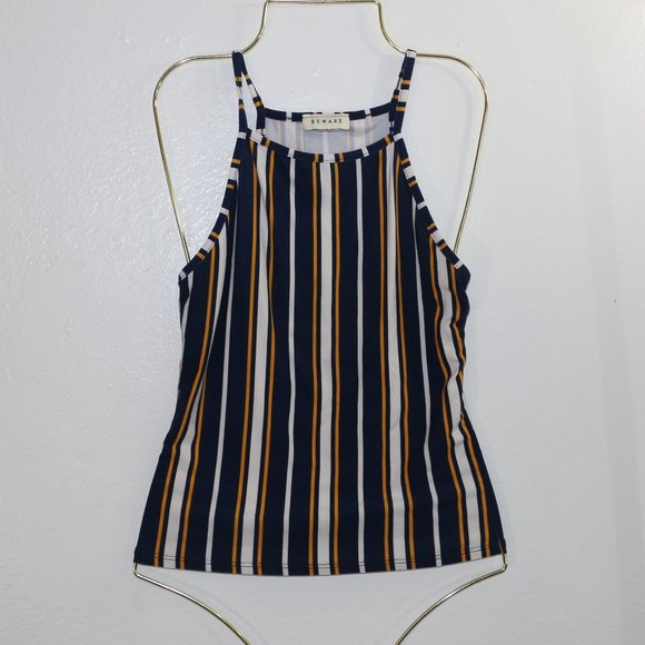 Beware High Neck Spaghetti Strap Tank Top - Vertical Stripes, Size Small - Picture 1 of 7